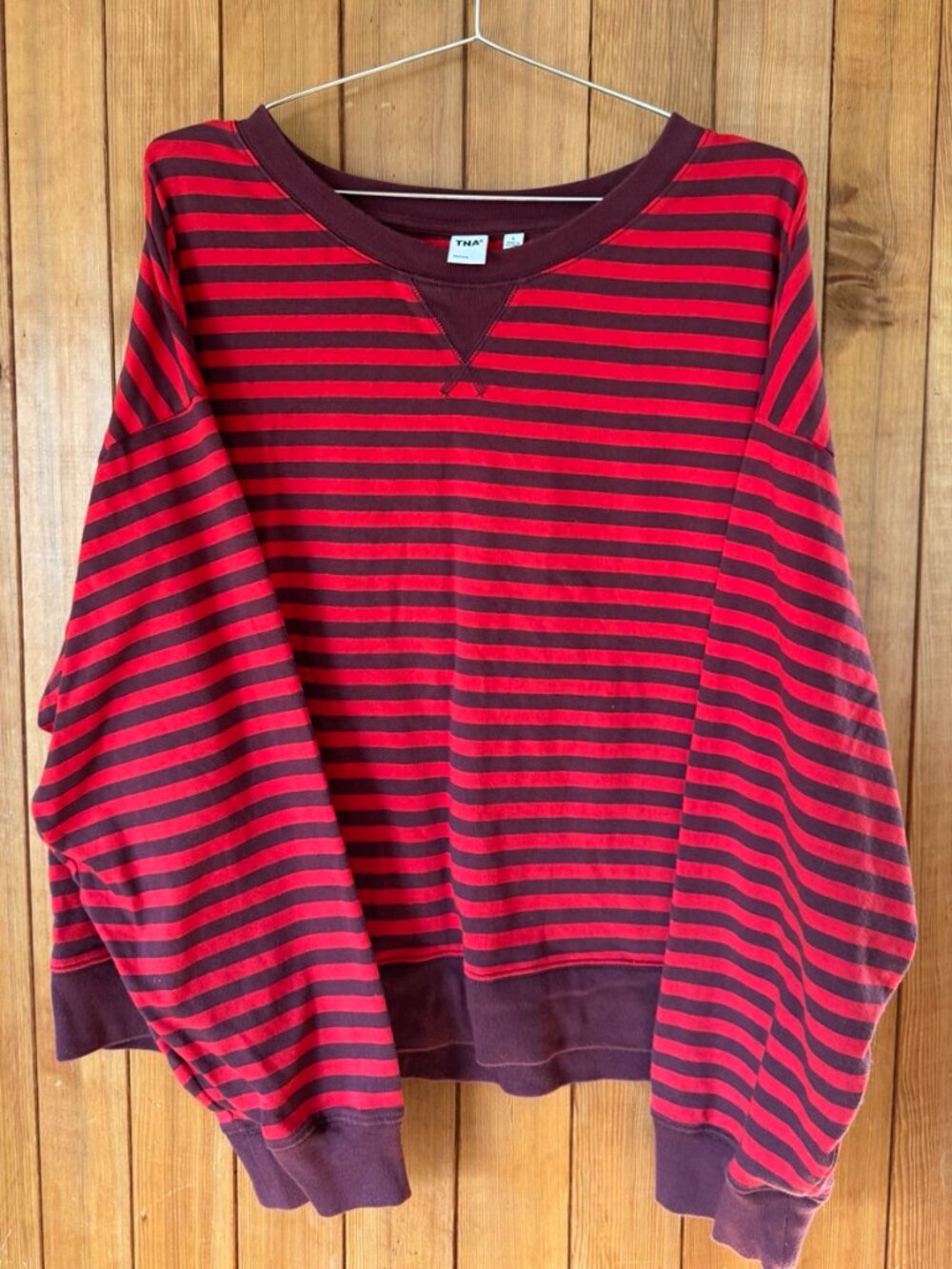 Aritzia TNA Wicket Red Burgundy Striped Oversized Longsleeve L